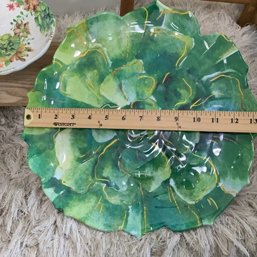 Pier 1 Imports Green Succulent Cactus Melamine Serving Bowl, Tray & Small Bowl